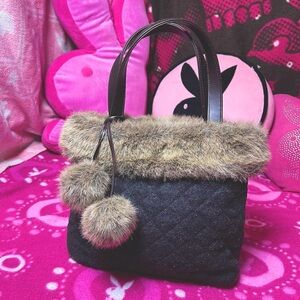 Y2k Cute Fur Trim Fur Pom Pom Hand Bag Bath & Body Works